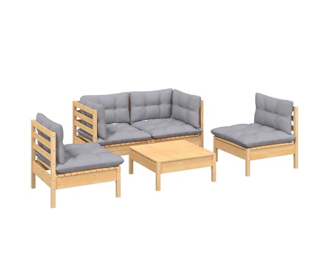 Conforama Juego De Muebles De Jardin 5 Piezas Y Cojines Madera Maciza Pino