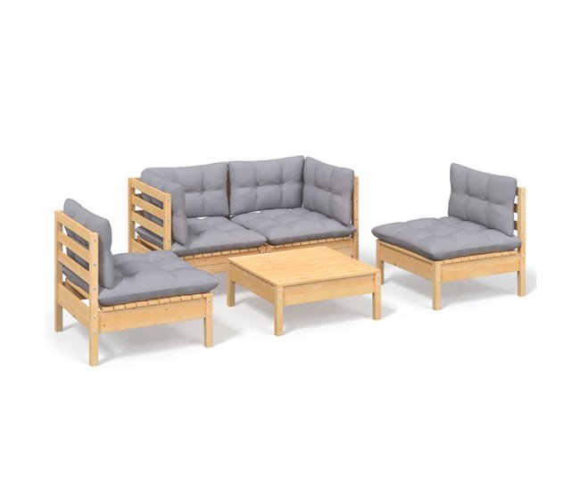 Conforama Juego de muebles de jardin 5 piezas y cojines madera maciza pino