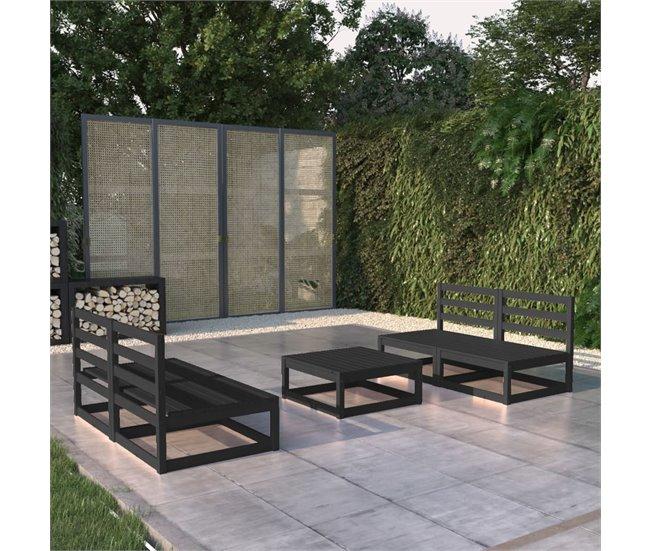 Conforama Juego De Muebles De Jardin 5 Piezas Y Cojines Negro Madera Pino