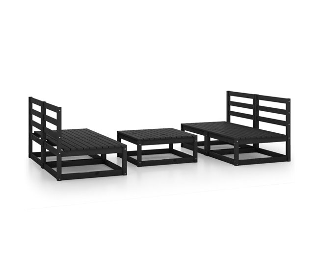 Conforama Juego de muebles de jardin 5 piezas y cojines negro madera pino