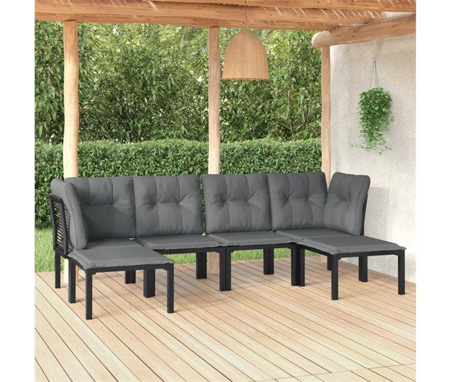 Conforama Juego De Muebles De Jardin 6 Piezas Ratán Sintético Negro Y Gris
