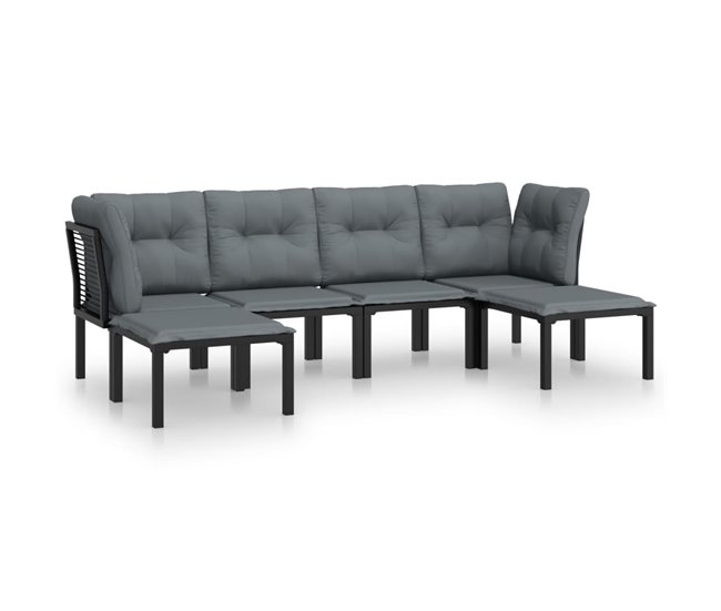 Conforama Juego de muebles de jardin 6 piezas ratán sintético negro y gris