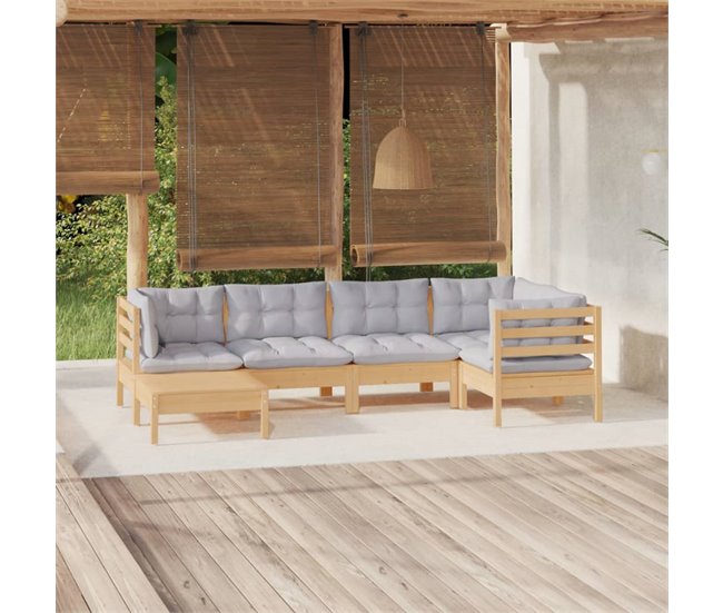 Conforama Juego De Muebles De Jardin 6 Piezas Y Cojines Madera Maciza Pino