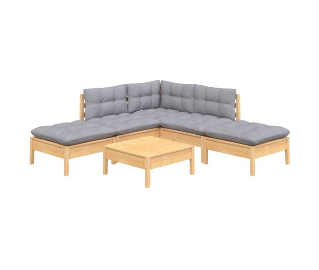 Conforama Juego De Muebles De Jardin 6 Piezas Y Cojines Madera Pino Gris