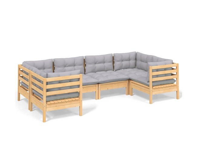 Conforama Juego de muebles de jardin 6 piezas y cojines madera de pino