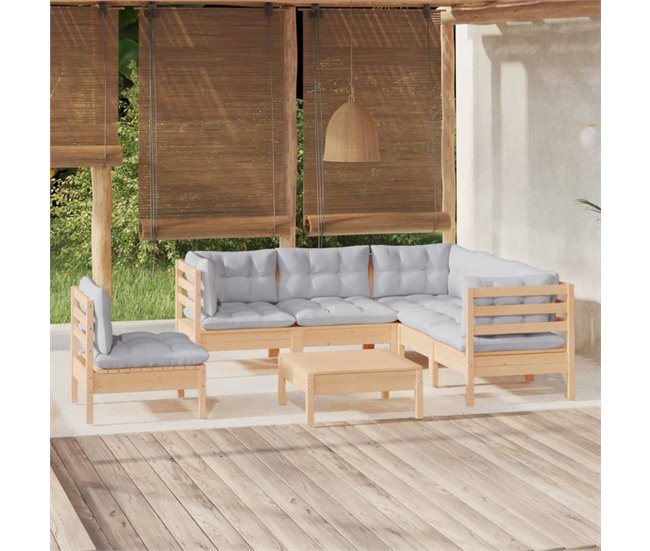 Conforama Juego De Muebles De Jardin 6 Piezas Y Cojines Madera Pino Gris