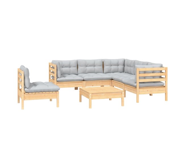Conforama Juego De Muebles De Jardin 6 Piezas Y Cojines Madera Pino Gris
