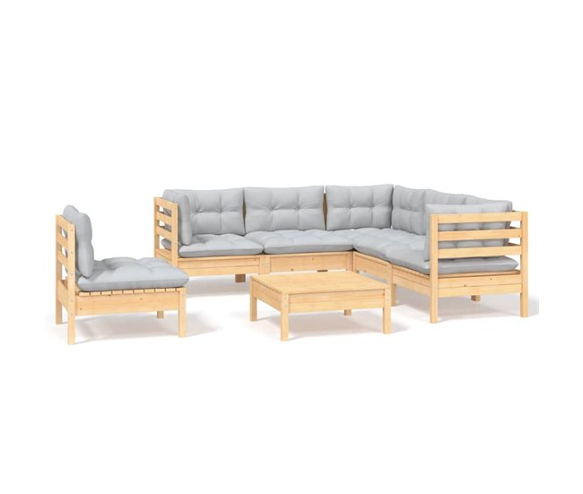 Conforama Juego de muebles de jardin 6 piezas y cojines madera pino gris