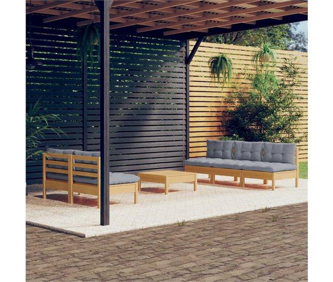 Conforama Juego De Muebles De Jardin 6 Piezas Y Cojines Madera Pino Gris