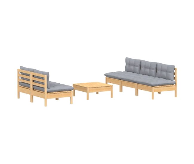 Conforama Juego De Muebles De Jardin 6 Piezas Y Cojines Madera Pino Gris