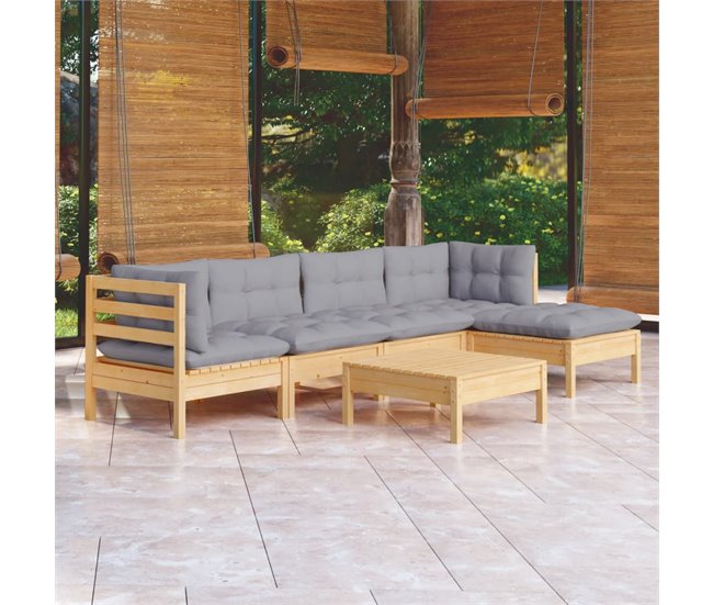 Conforama Juego De Muebles De Jardin 6 Piezas Y Cojines Madera Pino Gris