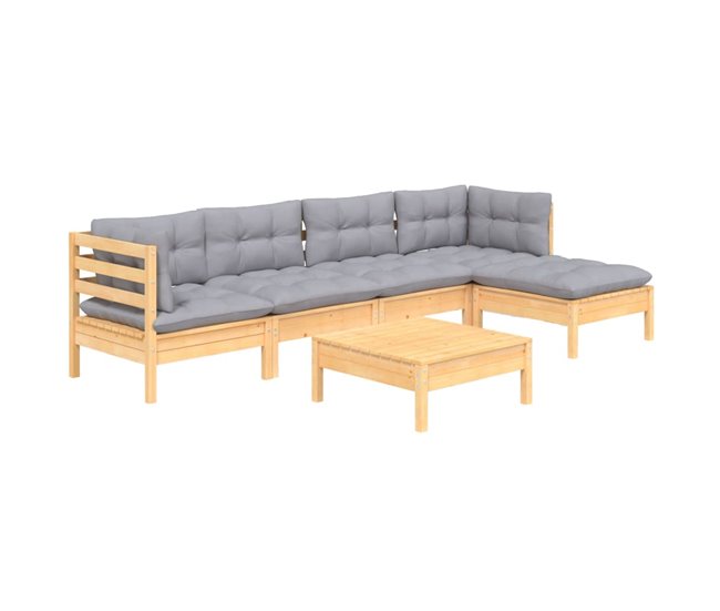 Conforama Juego De Muebles De Jardin 6 Piezas Y Cojines Madera Pino Gris
