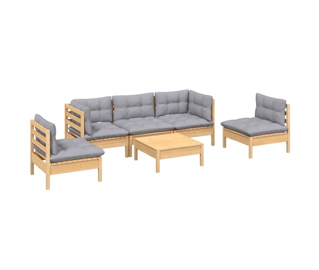 Conforama Juego De Muebles De Jardin 6 Piezas Y Cojines Madera Maciza Pino