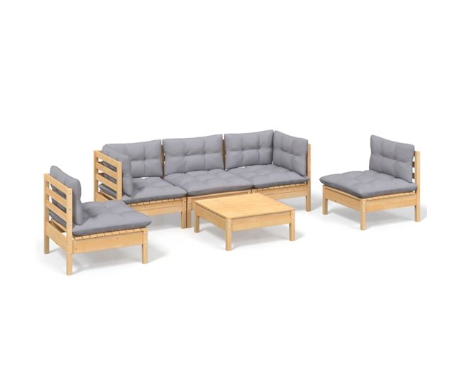 Conforama Juego de muebles de jardin 6 piezas y cojines madera maciza pino