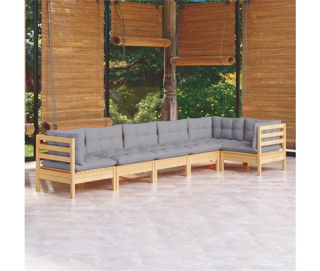 Conforama Juego De Muebles De Jardin 6 Piezas Y Cojines Madera De Pino
