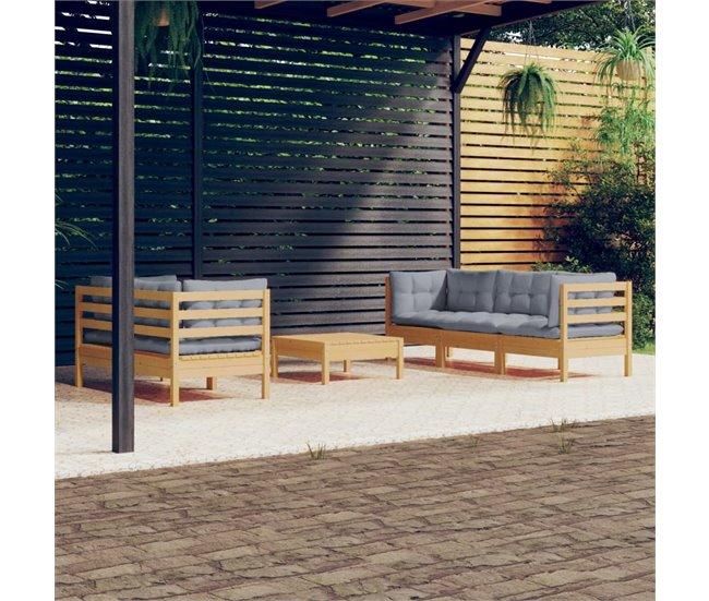 Conforama Juego De Muebles De Jardin 6 Piezas Y Cojines Madera Pino Gris