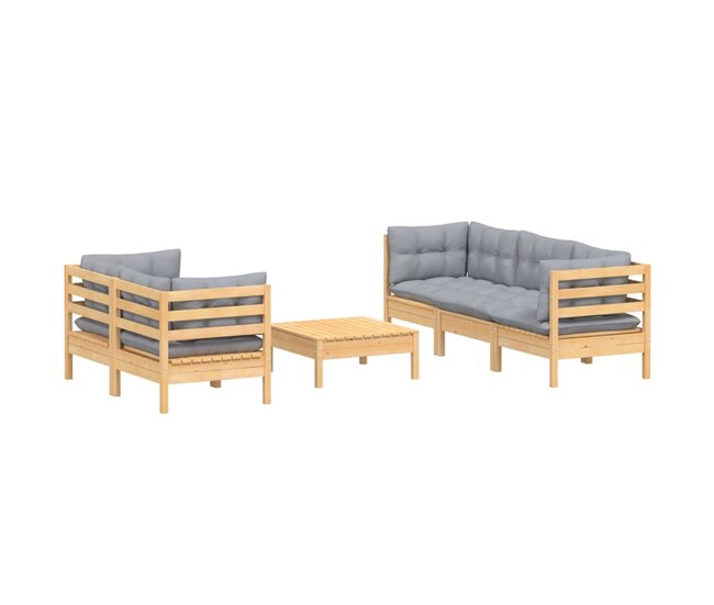 Conforama Juego De Muebles De Jardin 6 Piezas Y Cojines Madera Pino Gris
