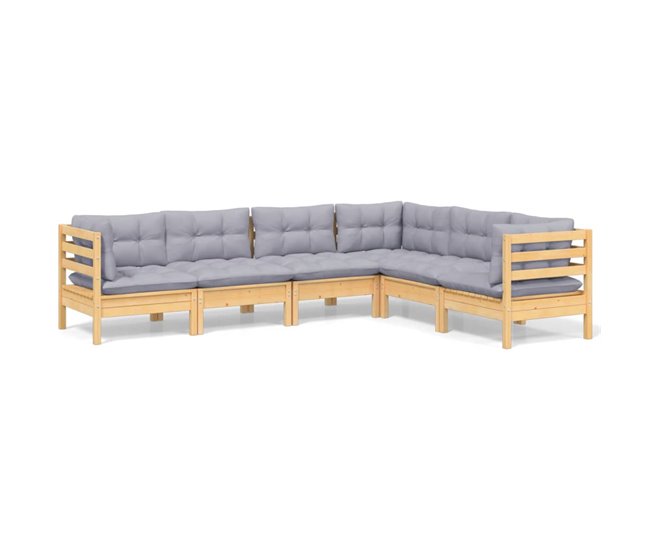 Conforama Juego de muebles de jardin 6 piezas y cojines madera maciza pino