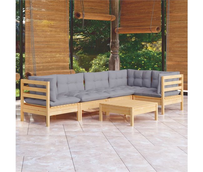 Conforama Juego De Muebles De Jardin 6 Piezas Y Cojines Madera Pino Gris