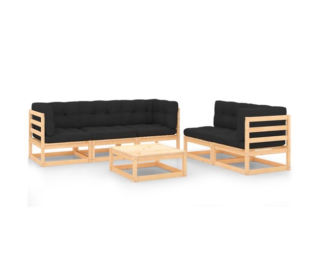 Conforama Juego de muebles de jardin 6 piezas y cojines madera pino maciza