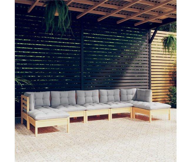 Conforama Juego De Muebles De Jardin 7 Piezas Y Cojines Madera Pino Gris