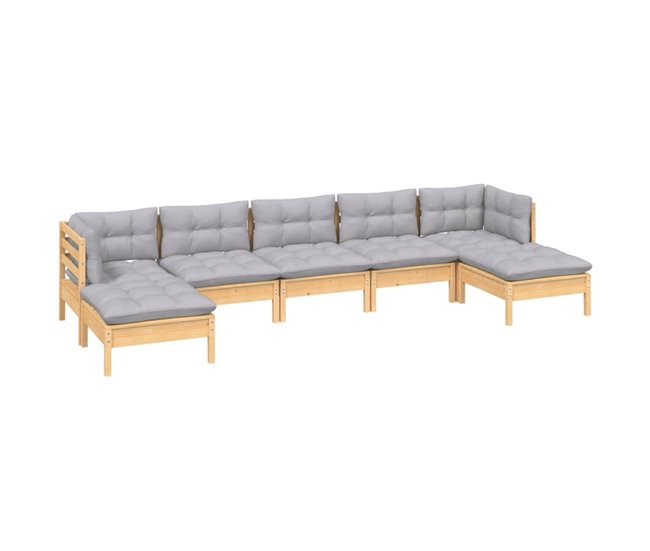 Conforama Juego De Muebles De Jardin 7 Piezas Y Cojines Madera Pino Gris