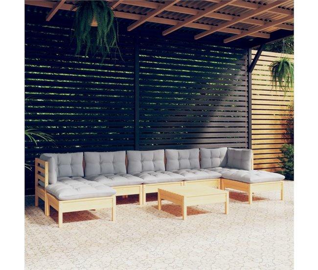 Conforama Juego De Muebles De Jardin 8 Piezas Y Cojines Madera Pino Gris