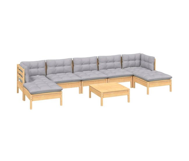 Conforama Juego De Muebles De Jardin 8 Piezas Y Cojines Madera Pino Gris