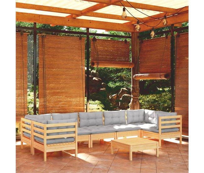 Conforama Juego De Muebles De Jardin 8 Piezas Y Cojines Madera Pino Gris