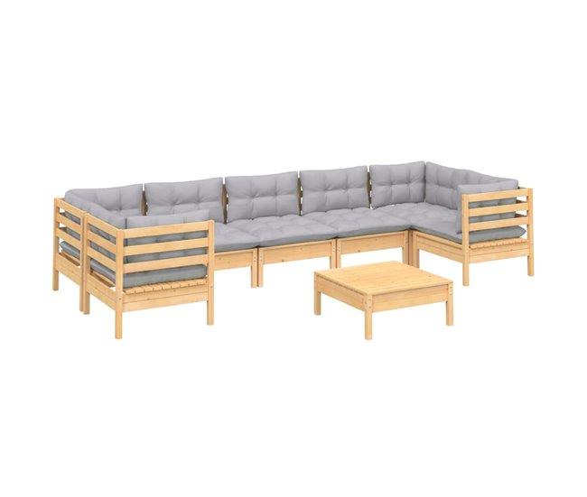 Conforama Juego De Muebles De Jardin 8 Piezas Y Cojines Madera Pino Gris