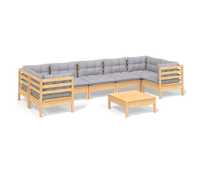 Conforama Juego de muebles de jardin 8 piezas y cojines madera pino gris