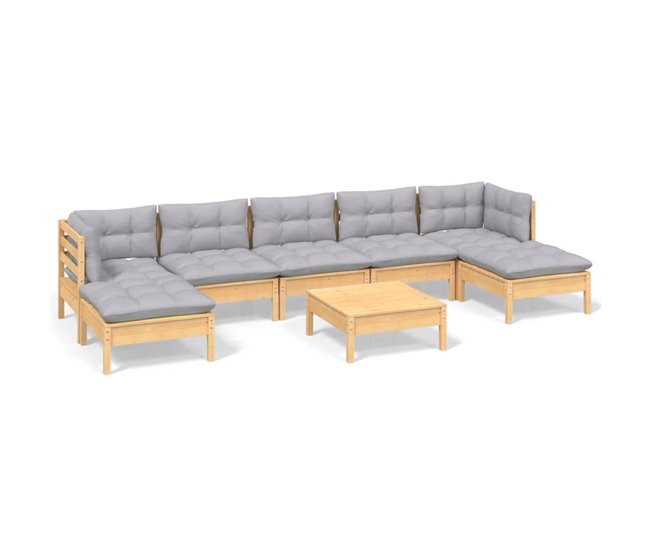 Conforama Juego de muebles de jardin 8 piezas y cojines madera pino gris