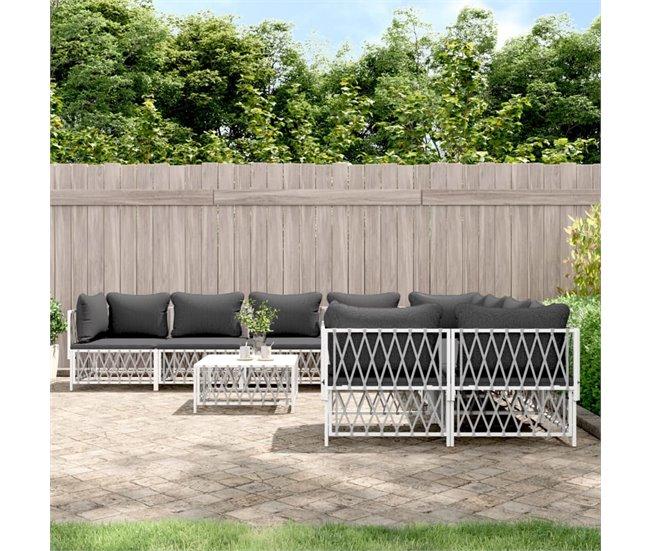 Conforama Juego De Muebles De Jardin 9 Piezas Con Cojines Acero Blanco