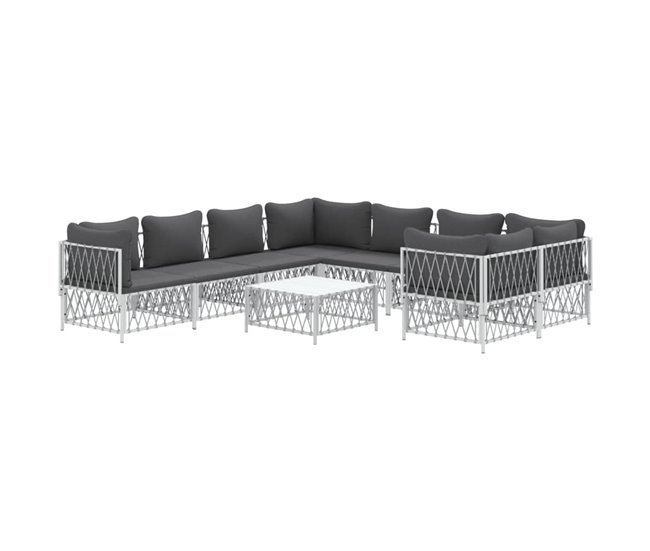 Conforama Juego De Muebles De Jardin 9 Piezas Con Cojines Acero Blanco