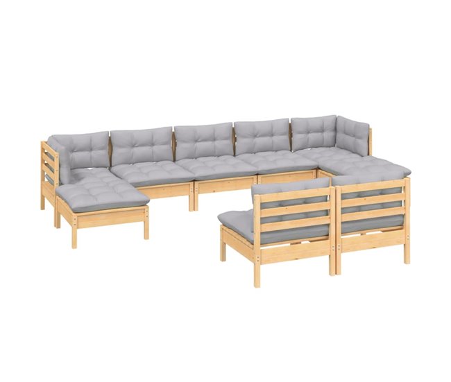 Conforama Juego De Muebles De Jardin 9 Piezas Y Cojines Madera Pino Gris