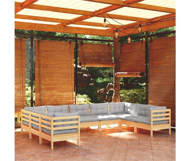 Conforama Juego De Muebles De Jardin 9 Piezas Y Cojines Madera De Pino Gris