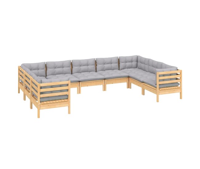Conforama Juego De Muebles De Jardin 9 Piezas Y Cojines Madera De Pino Gris