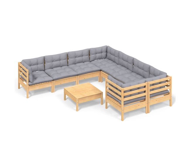 Conforama Juego de muebles de jardin 9 piezas y cojines madera de pino