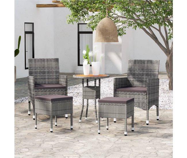 Conforama Juego De Muebles De Jardin De 5 Piezas Ratán Sintético Gris