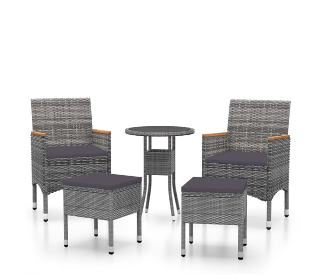 Conforama Juego de muebles de jardin de 5 piezas ratán sintético gris