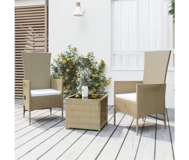 Conforama Juego De Muebles Jardin 3 Piezas Acero Y Ratán Sintético Beige