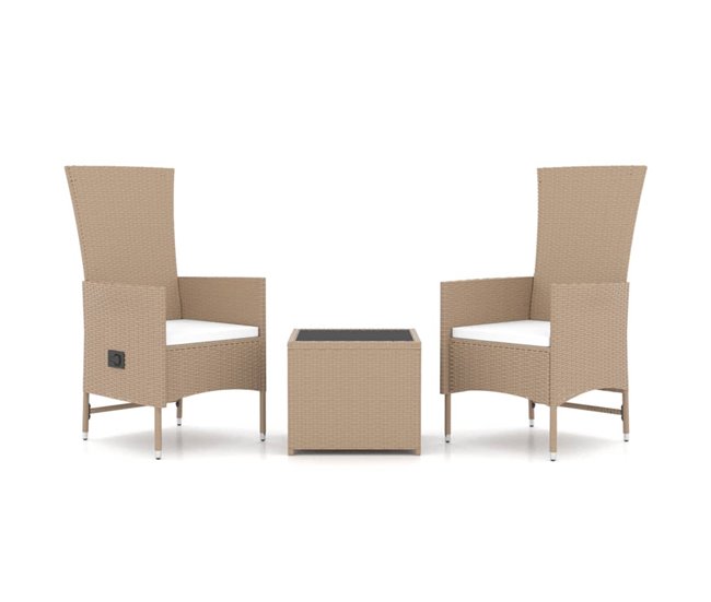 Conforama Juego de muebles jardin 3 piezas acero y ratán sintético beige