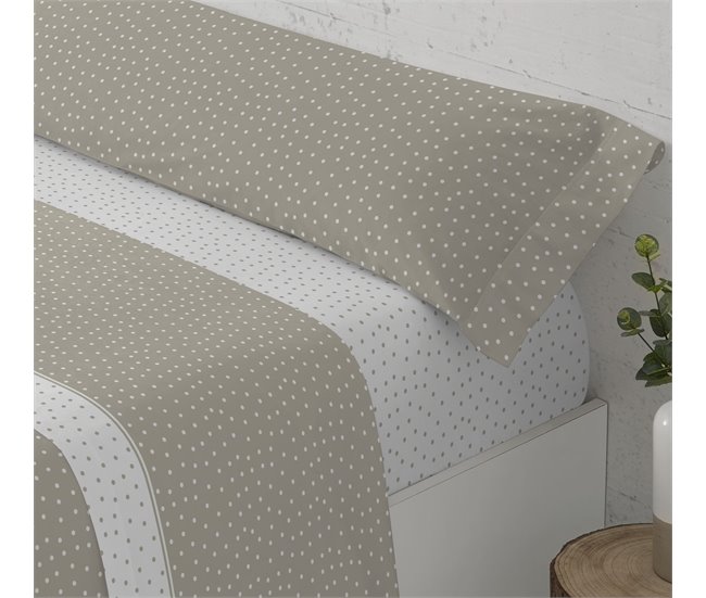 Conforama Juego De Sábanas Tres Piezas Cama De 90cm Lunares Beige Donegal