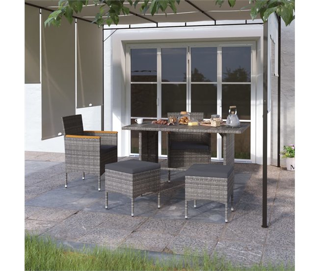 Conforama Juego De Silla De Jardin Y Taburete 4 Piezas Ratán PE Gris