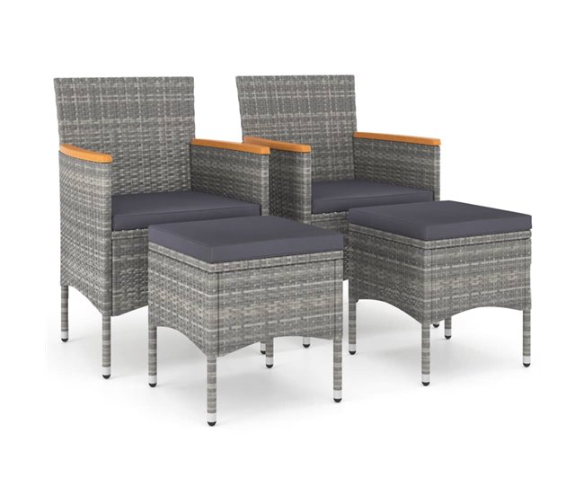 Conforama Juego de silla de jardin y taburete 4 piezas ratán PE gris