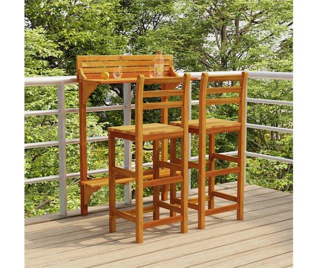 Conforama Juego Muebles De Bar De Balcón 3 Piezas Madera Maciza De Acacia