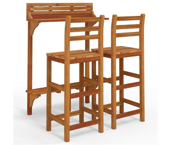 Conforama Juego muebles de bar de balcón 3 piezas madera maciza de acacia