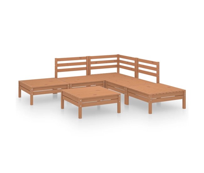 Conforama Juego muebles de jardin 6 piezas madera maciza pino marrón miel