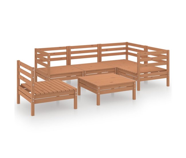 Conforama Juego muebles de jardin 6 piezas madera maciza pino marrón miel
