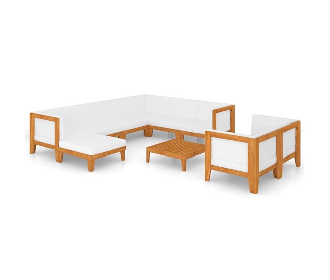 Conforama Juego muebles de jardín y cojines 10 pzas madera maciza acacia